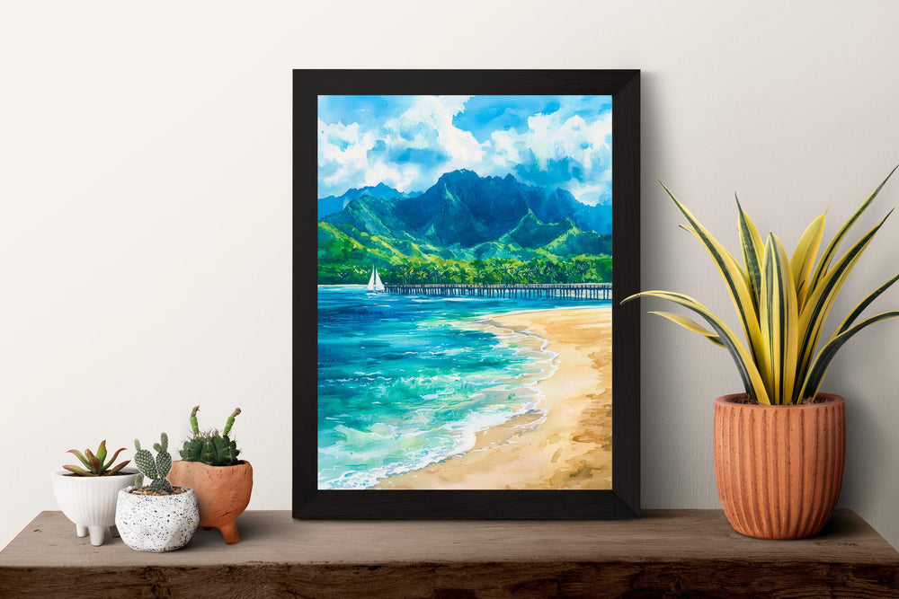 Hanalei Bay Watercolor Poster Wall Art Hanalei Bay Wall Hanging Home Décor Hanalei Bay Gift Art Lovers United States Wall Art