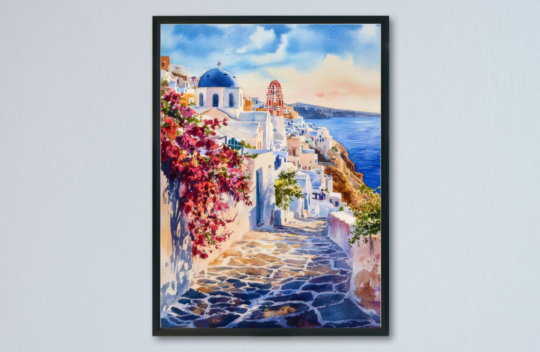 Santorini Watercolor Poster Wall Art Santorini Wall Hanging Home Décor Santorini Gift Art Lovers Greece Wall Art