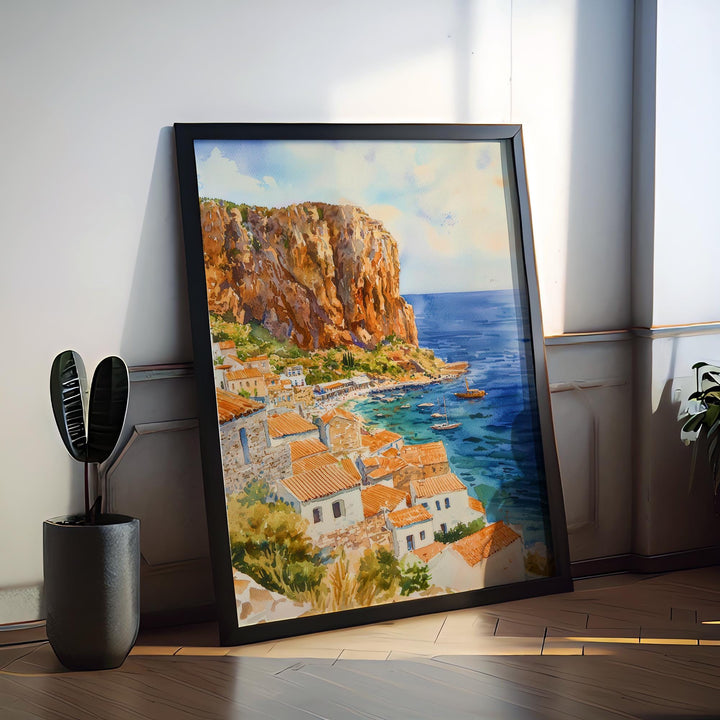 Monemvasia Watercolor Poster Wall Art Monemvasia Wall Hanging Home Décor Monemvasia Gift Art Lovers Greece Wall Art