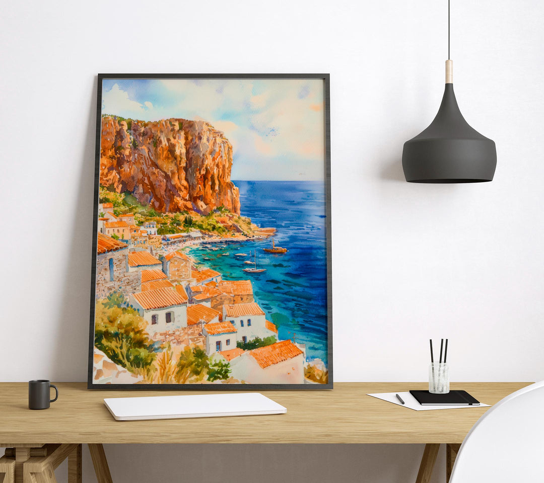 Monemvasia Watercolor Poster Wall Art Monemvasia Wall Hanging Home Décor Monemvasia Gift Art Lovers Greece Wall Art