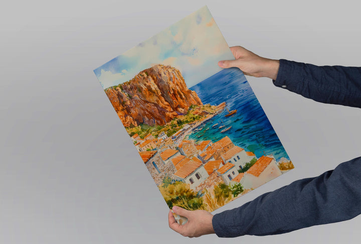 Monemvasia Watercolor Poster Wall Art Monemvasia Wall Hanging Home Décor Monemvasia Gift Art Lovers Greece Wall Art