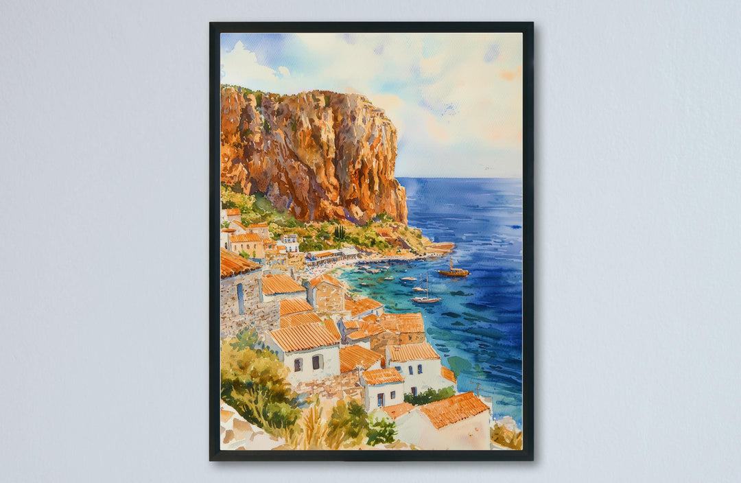 Monemvasia Watercolor Poster Wall Art Monemvasia Wall Hanging Home Décor Monemvasia Gift Art Lovers Greece Wall Art