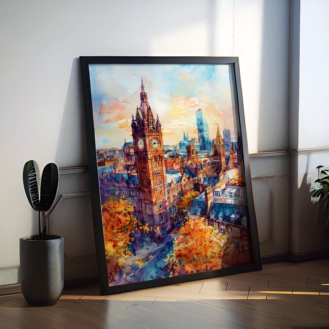 Manchester Watercolor Poster Wall Art Manchester Wall Hanging Home Décor Manchester Gift Art Lovers United Kingdom Wall Art