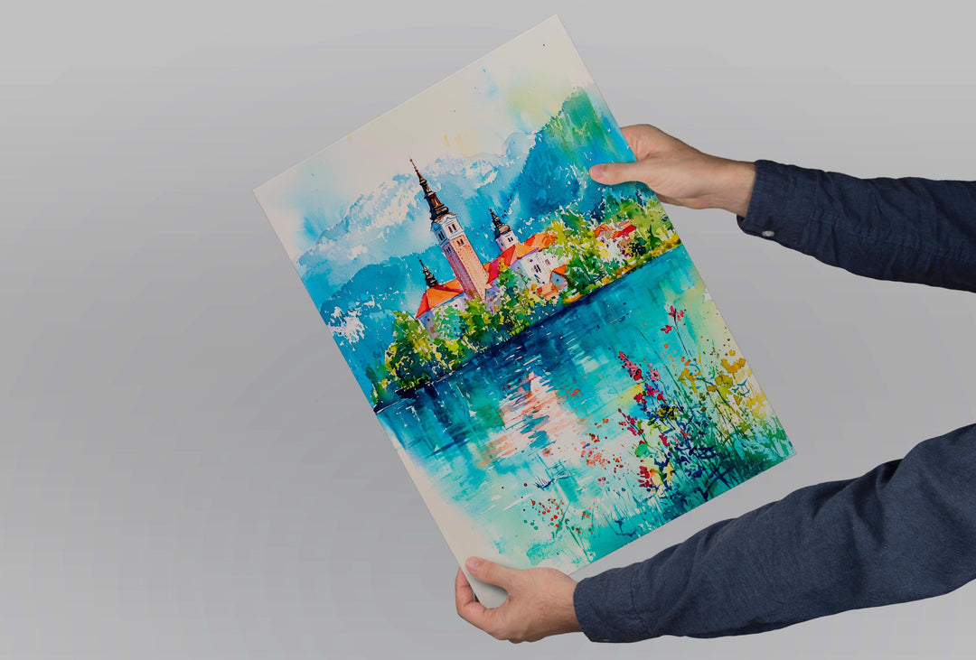 Lake Bled Watercolor Poster Wall Art Lake Bled Wall Hanging Home Décor Lake Bled Gift Art Lovers Slovenia Wall Art