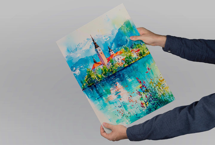 Lake Bled Watercolor Poster Wall Art Lake Bled Wall Hanging Home Décor Lake Bled Gift Art Lovers Slovenia Wall Art