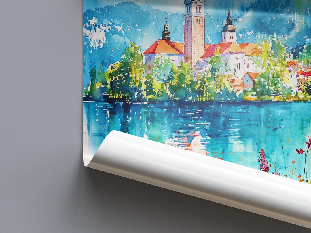 Lake Bled Watercolor Poster Wall Art Lake Bled Wall Hanging Home Décor Lake Bled Gift Art Lovers Slovenia Wall Art