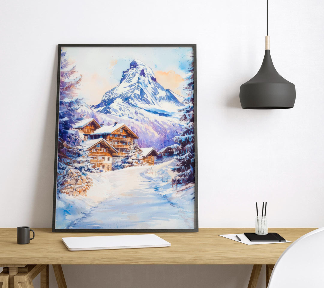 Zermatt Watercolor Poster Wall Art Zermatt Wall Hanging Home Décor Zermatt Gift Art Lovers Switzerland Wall Art