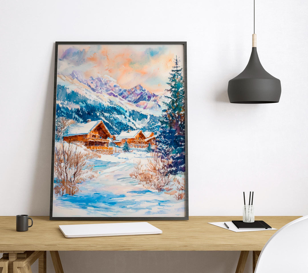 Meribel Watercolor Poster Wall Art Meribel Wall Hanging Home Décor Meribel Gift Art Lovers France Wall Art