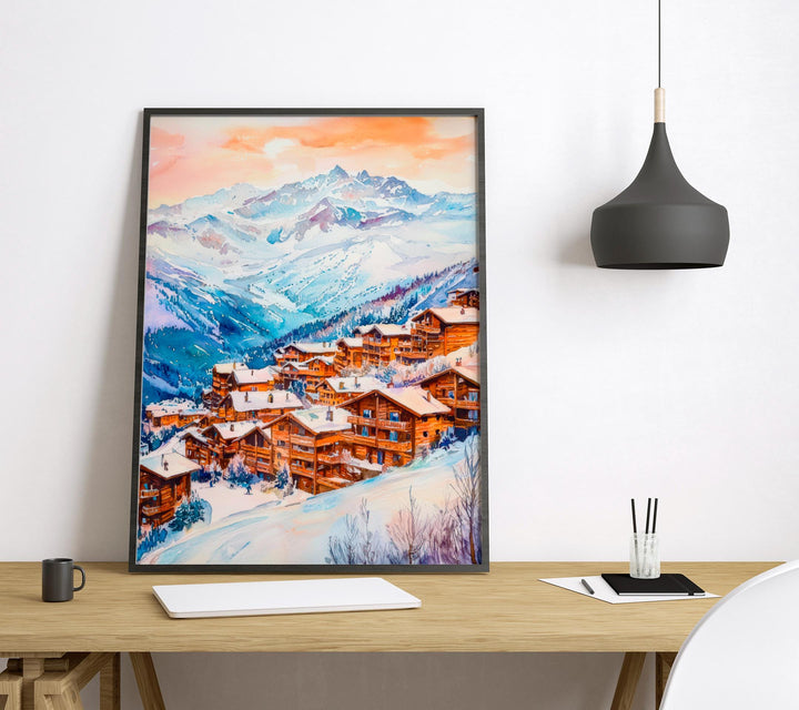 Les Arcs Watercolor Poster Wall Art Les Arcs Wall Hanging Home Décor Les Arcs Gift Art Lovers France Wall Art