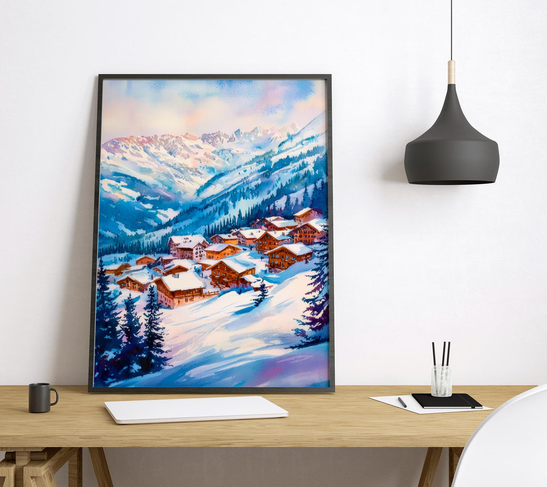 La Plagne Watercolor Poster Wall Art La Plagne Wall Hanging Home Décor La Plagne Gift Art Lovers France Wall Art