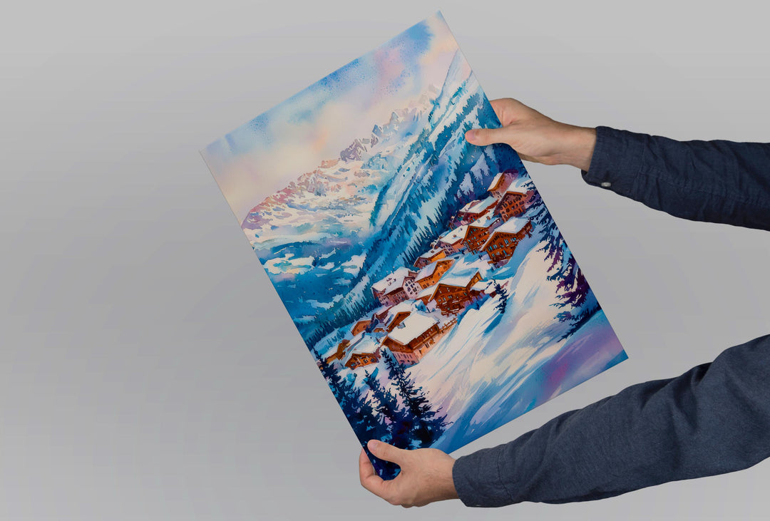 La Plagne Watercolor Poster Wall Art La Plagne Wall Hanging Home Décor La Plagne Gift Art Lovers France Wall Art