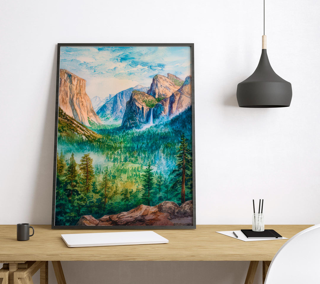 Yosemite Valley Watercolor Poster Wall Art Yosemite Valley Wall Hanging Home Décor Yosemite Valley Gift Art Lovers United States Wall Art