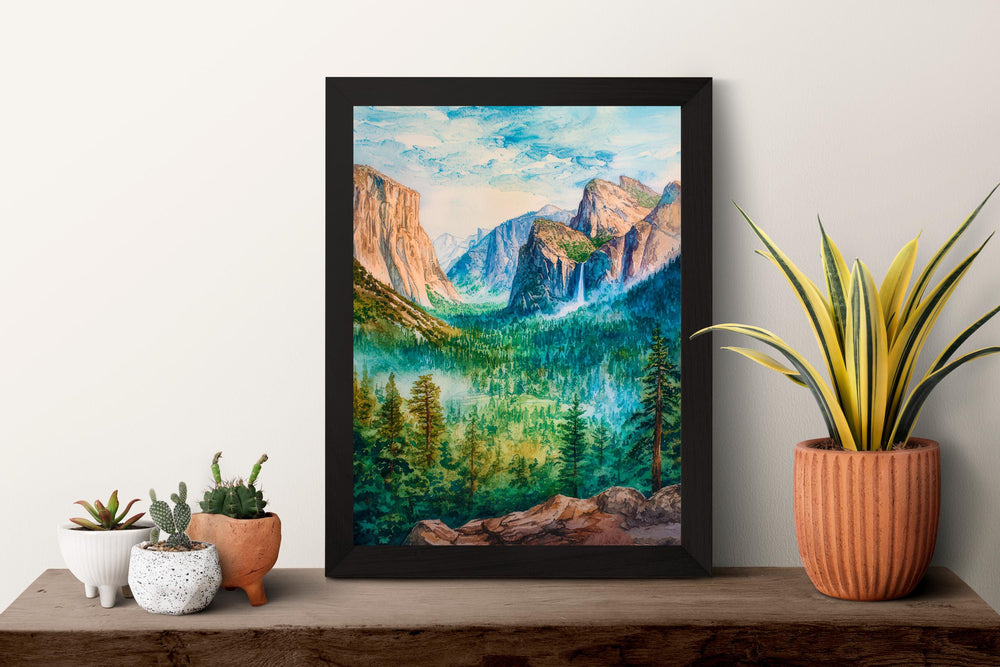 Yosemite Valley Watercolor Poster Wall Art Yosemite Valley Wall Hanging Home Décor Yosemite Valley Gift Art Lovers United States Wall Art