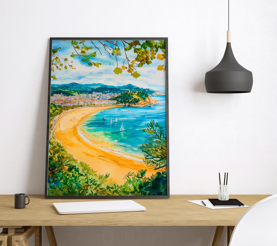 San Sebastian Watercolor Poster Spain Travel Print Wall Art Home Decor Gift Spanish City Beach Food Wall Decor Hanging
