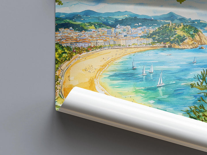 San Sebastian Watercolor Poster Spain Travel Print Wall Art Home Decor Gift Spanish City Beach Food Wall Decor Hanging