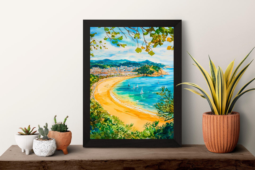 San Sebastian Watercolor Poster Spain Travel Print Wall Art Home Decor Gift Spanish City Beach Food Wall Decor Hanging