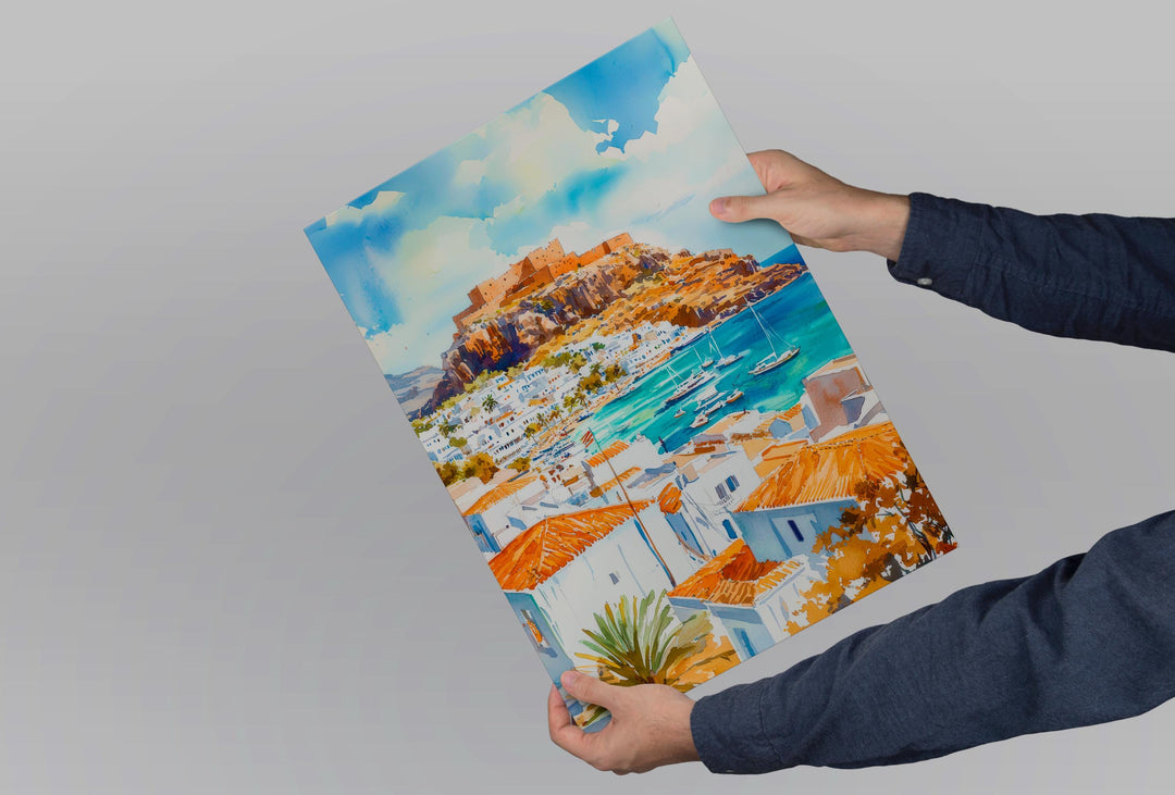 Lindos Watercolor Poster Wall Art Lindos Wall Hanging Home Décor Lindos Gift Art Lovers Greece Wall Art