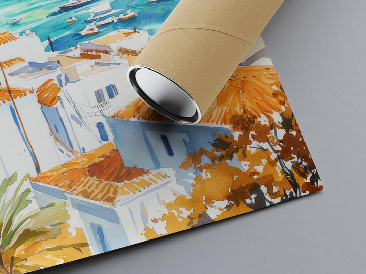 Lindos Watercolor Poster Wall Art Lindos Wall Hanging Home Décor Lindos Gift Art Lovers Greece Wall Art
