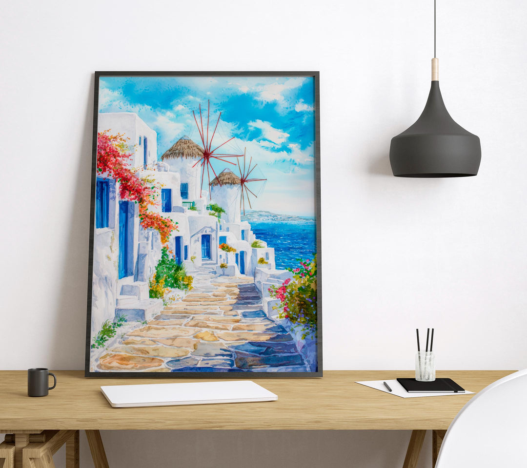 Mykonos Watercolor Poster Wall Art Mykonos Wall Hanging Home Décor Mykonos Gift Art Lovers Greece Wall Art