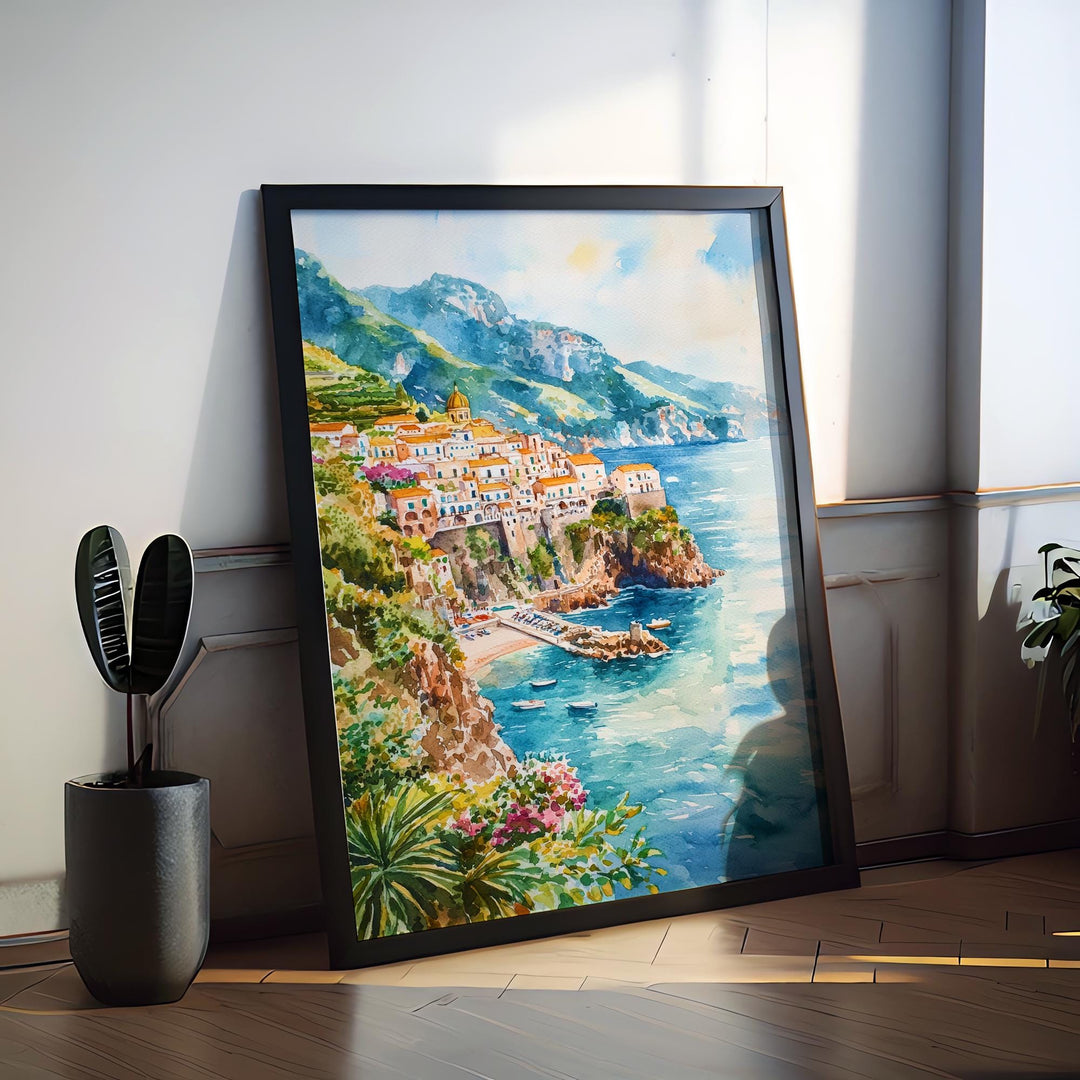 Amalfi Watercolor Poster Wall Art Amalfi Wall Hanging Home Décor Amalfi Gift Art Lovers Italy Wall Art