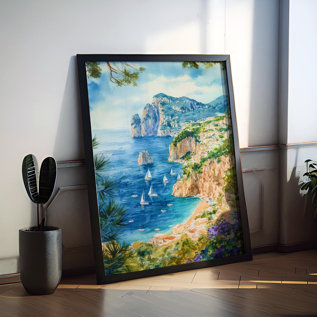 Capri Watercolor Poster Wall Art Capri Wall Hanging Home Décor Capri Gift Art Lovers Italy Wall Art