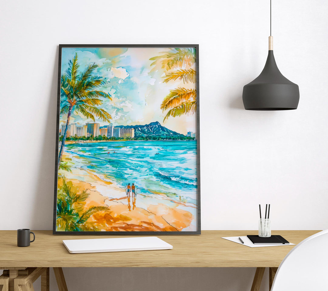 Honolulu Watercolor Poster Wall Art Honolulu Wall Hanging Home Décor Honolulu Gift Art Lovers United States Wall Art