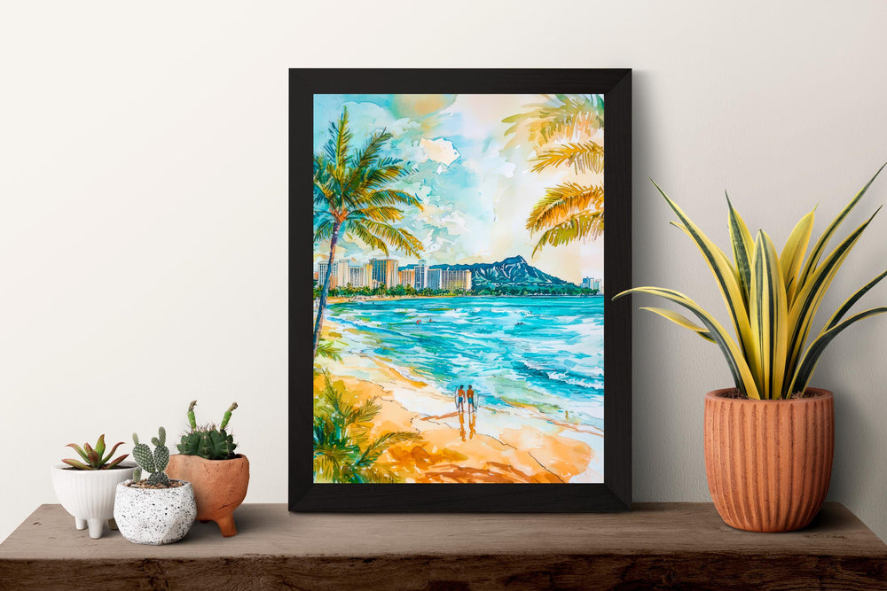 Honolulu Watercolor Poster Wall Art Honolulu Wall Hanging Home Décor Honolulu Gift Art Lovers United States Wall Art