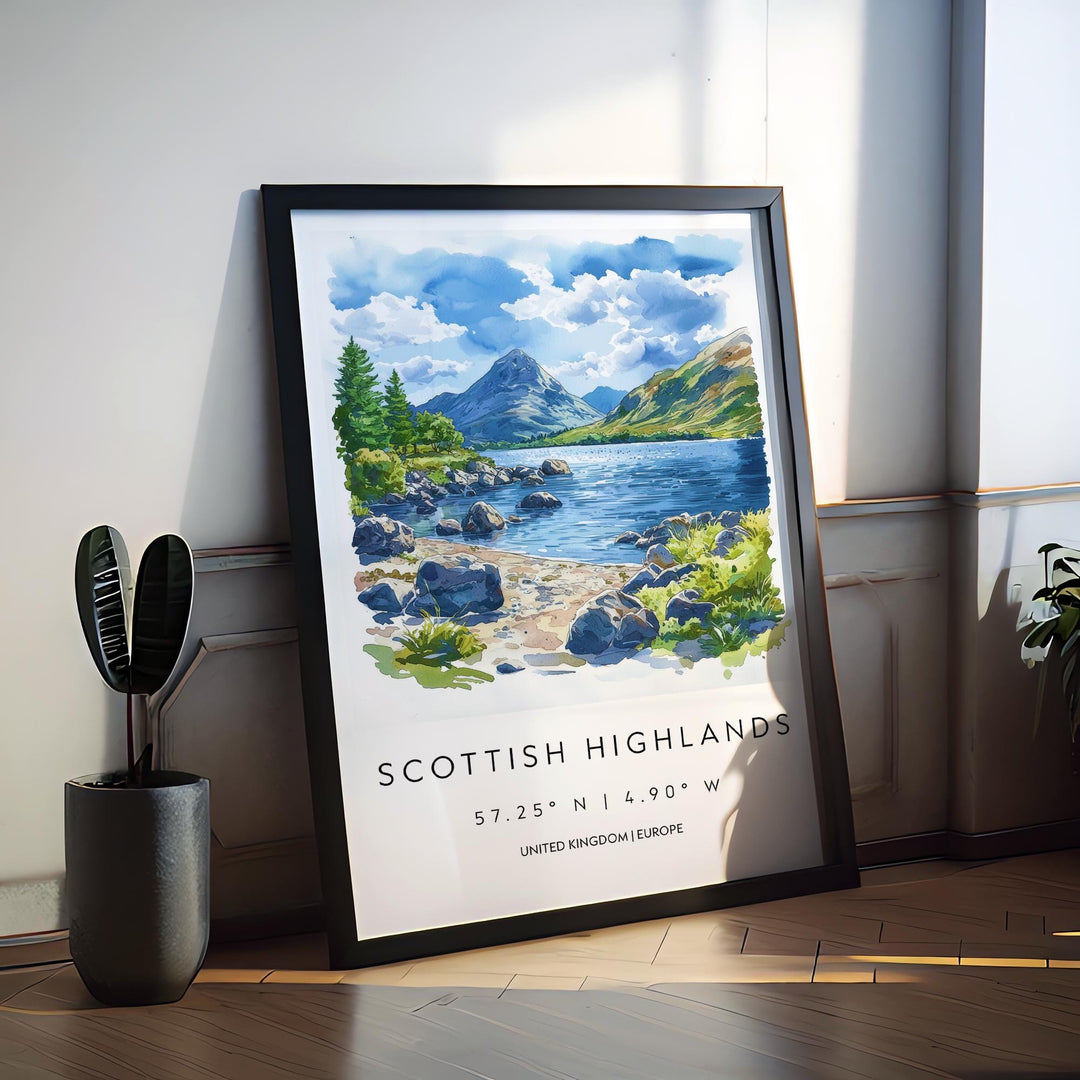 Scottish Highlands Watercolor Poster Wall Art Scottish Highlands Wall Hanging Home Décor Scottish Highlands Gift Art Lovers United Kingdom