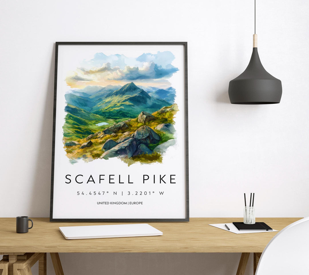 Scafell Pike Watercolor Poster Wall Art Scafell Pike Wall Hanging Home Décor Scafell Pike Gift Art Lovers United Kingdom Wall Art