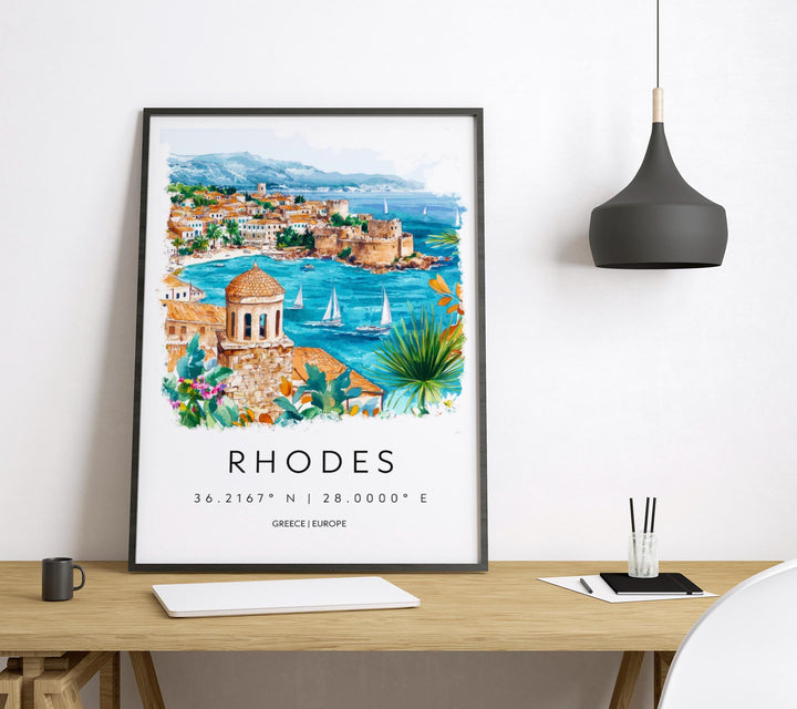 Rhodes Watercolor Poster Wall Art Rhodes Wall Hanging Home Décor Rhodes Gift Art Lovers Greece Wall Art