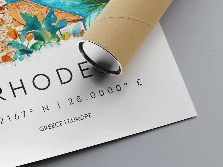 Rhodes Watercolor Poster Wall Art Rhodes Wall Hanging Home Décor Rhodes Gift Art Lovers Greece Wall Art