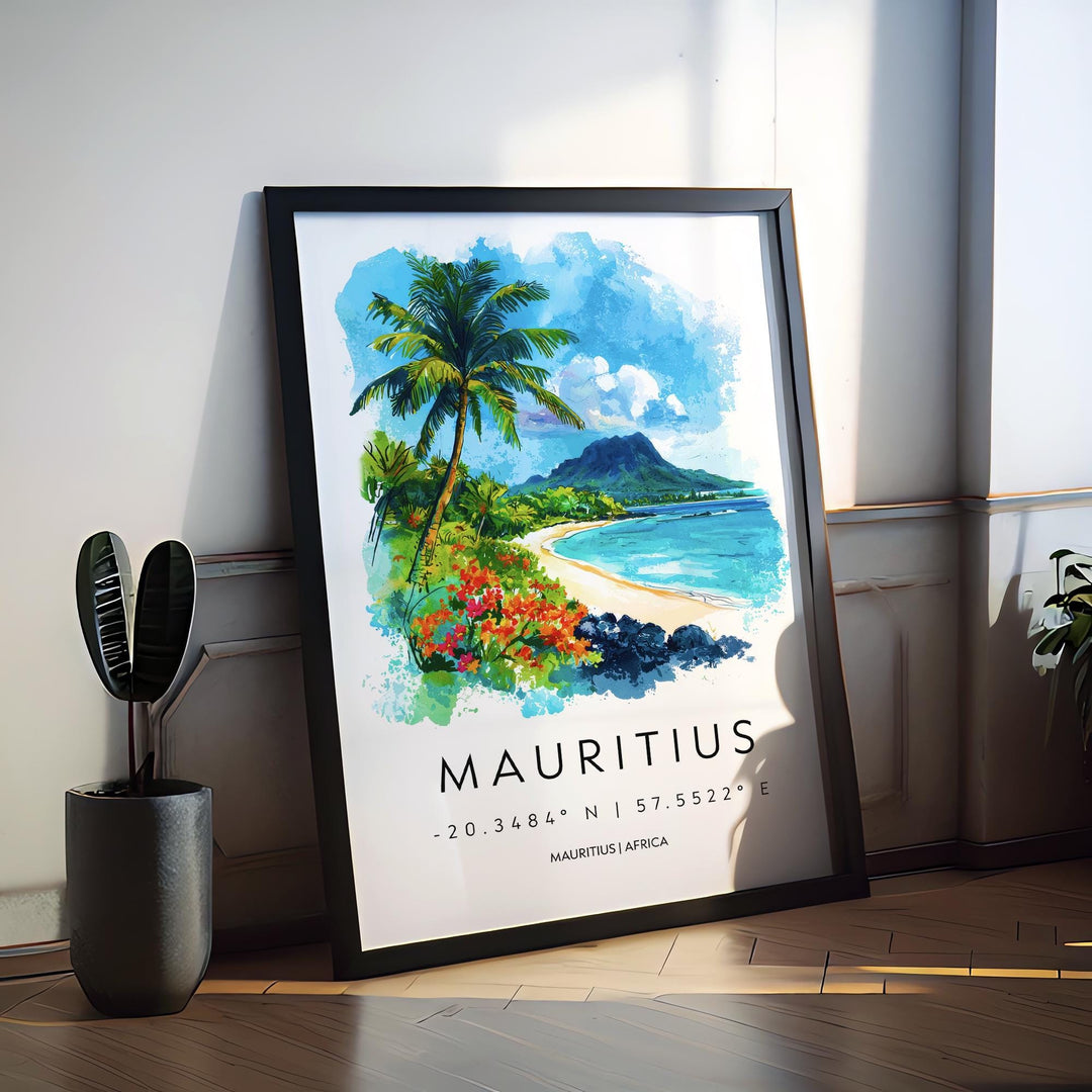 Mauritius Watercolor Poster Wall Art Mauritius Wall Hanging Home Décor Mauritius Gift Art Lovers Mauritius Wall Art