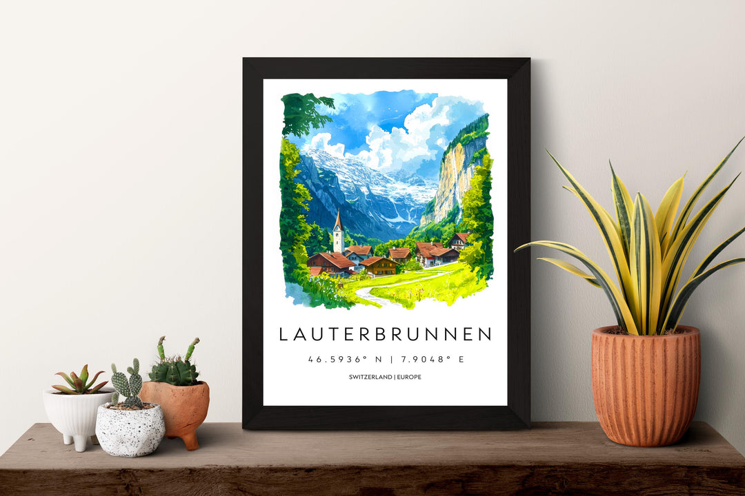 Lauterbrunnen Watercolor Poster Wall Art Lauterbrunnen Wall Hanging Home Décor Lauterbrunnen Gift Art Lovers Switzerland Wall Art