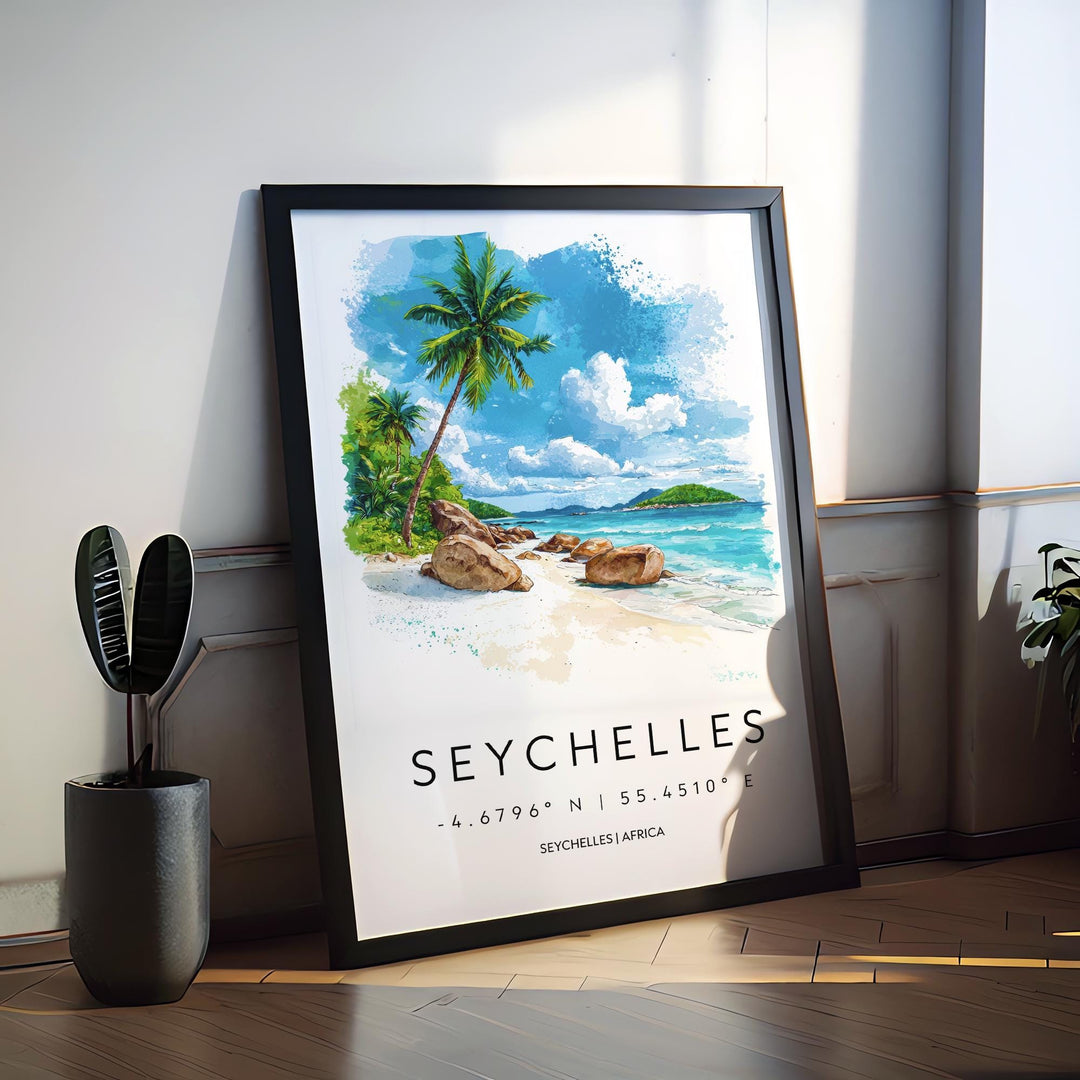 Seychelles Watercolor Poster Wall Art Seychelles Wall Hanging Home Décor Seychelles Gift Art Lovers Seychelles Wall Art