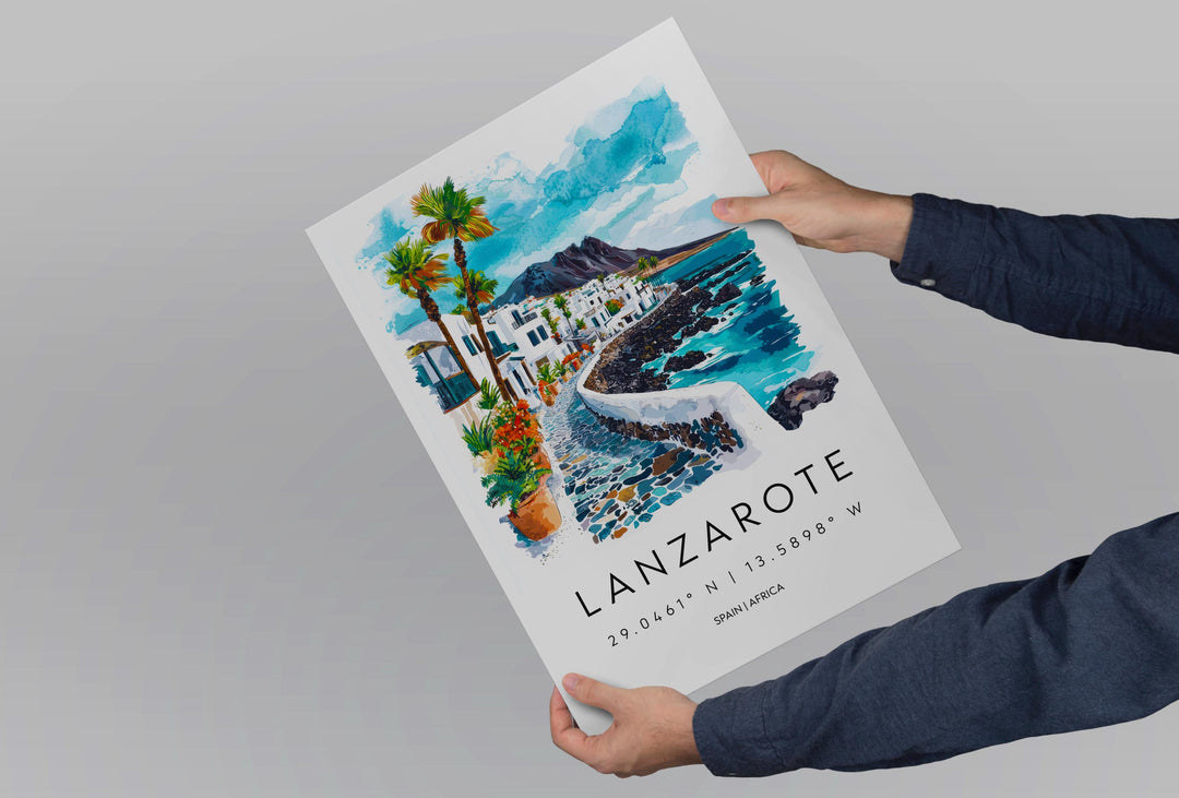 Lanzarote Watercolor Poster Wall Art Lanzarote Wall Hanging Home Décor Lanzarote Gift Art Lovers Spain Wall Art
