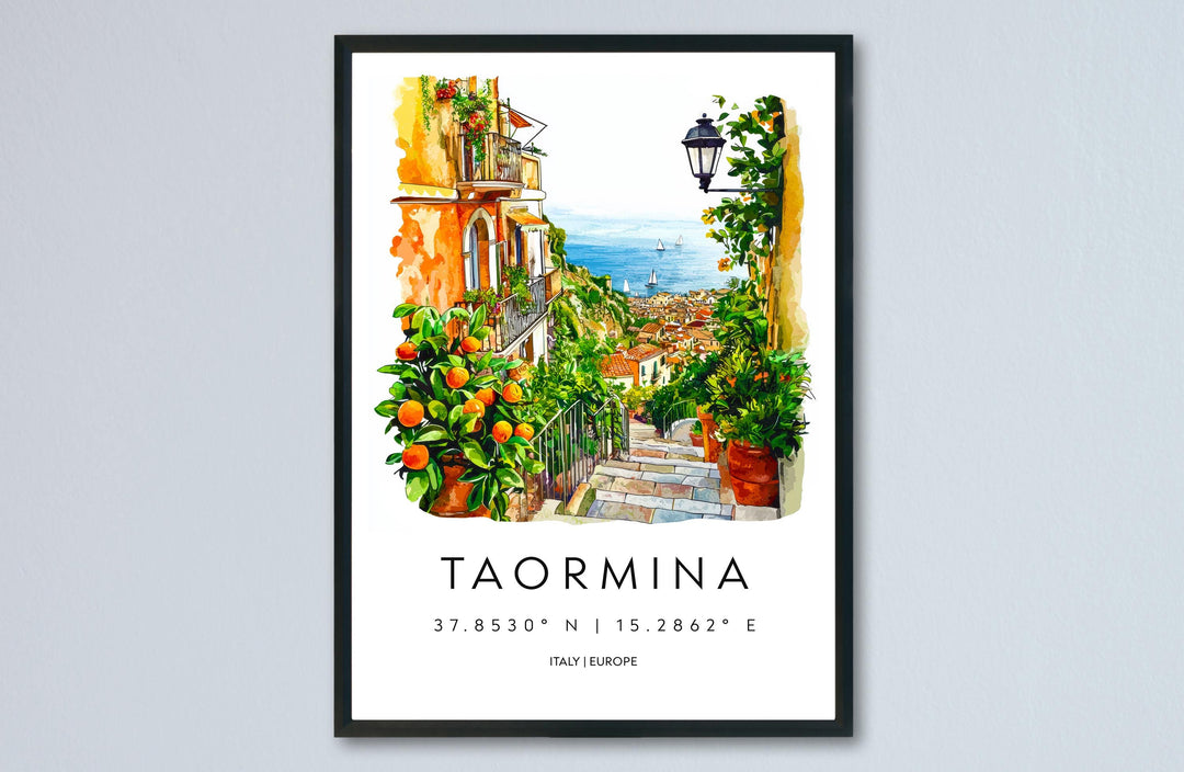 Taormina Watercolor Poster Wall Art Taormina Wall Hanging Home Décor Taormina Gift Art Lovers Italy Wall Art