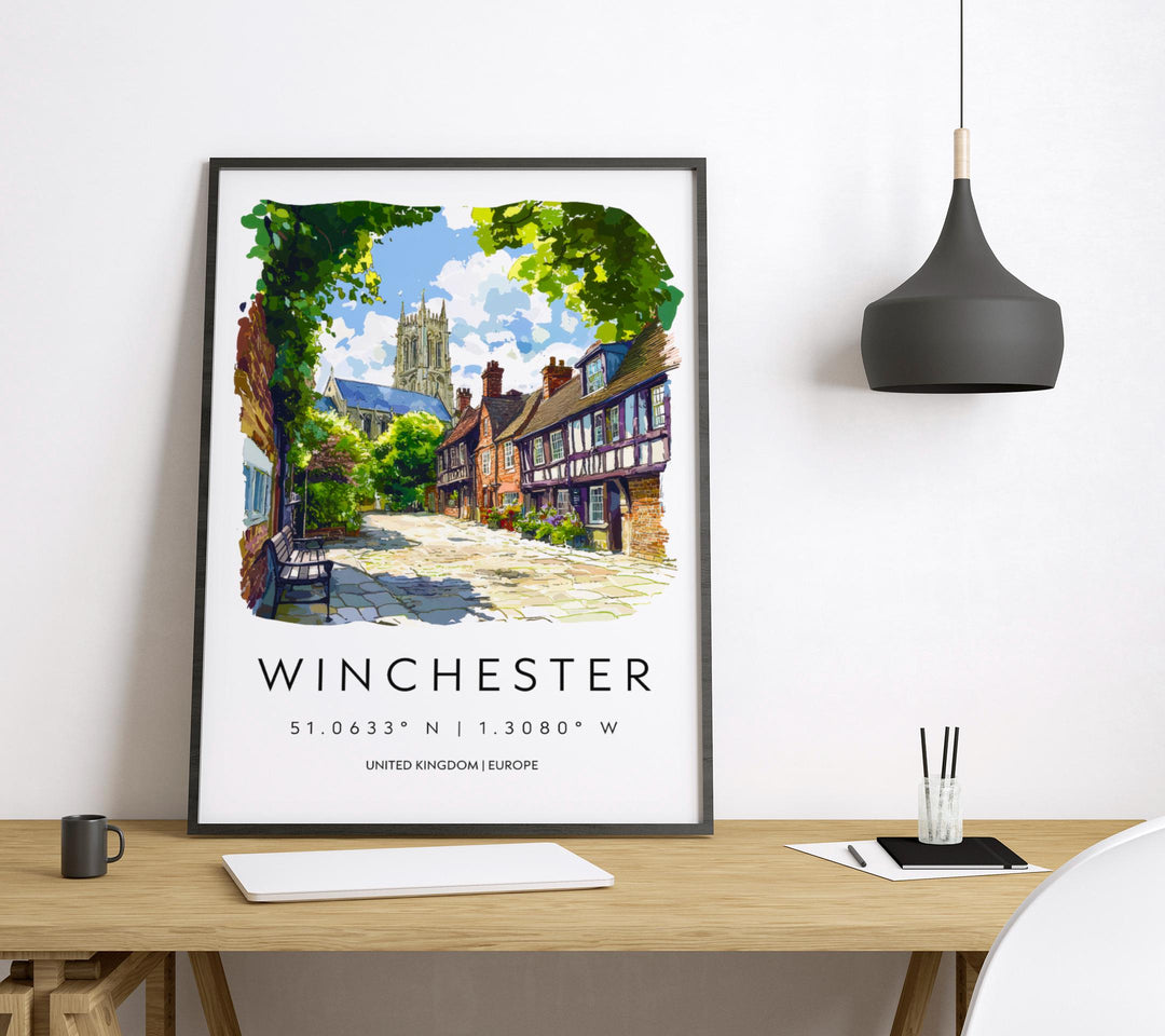 Winchester Watercolor Poster Wall Art Winchester Wall Hanging Home Décor Winchester Gift Art Lovers United Kingdom Wall Art