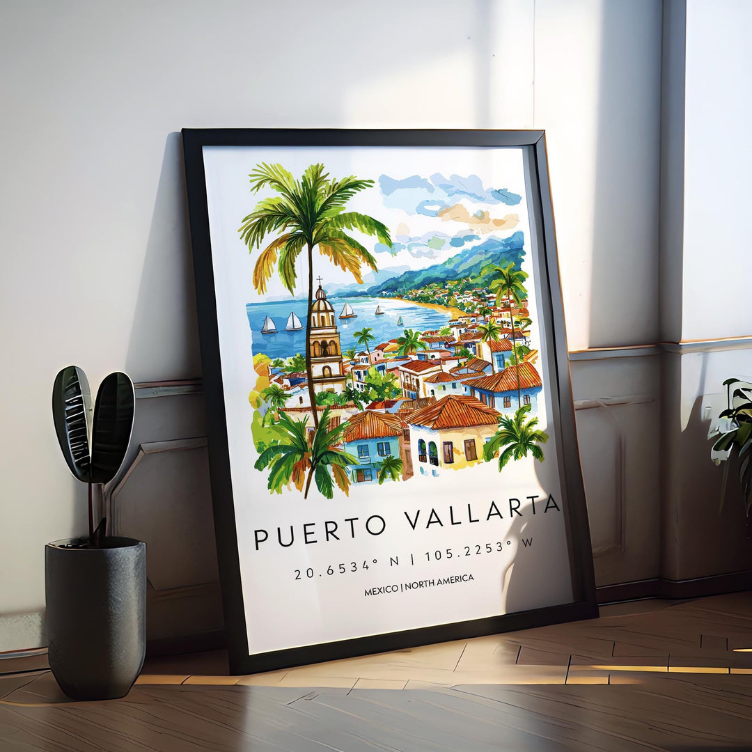 Puerto Vallarta Watercolor Poster Wall Art Puerto Vallarta Wall Hanging Home Décor Puerto Vallarta Gift Art Lovers Mexico Wall Art