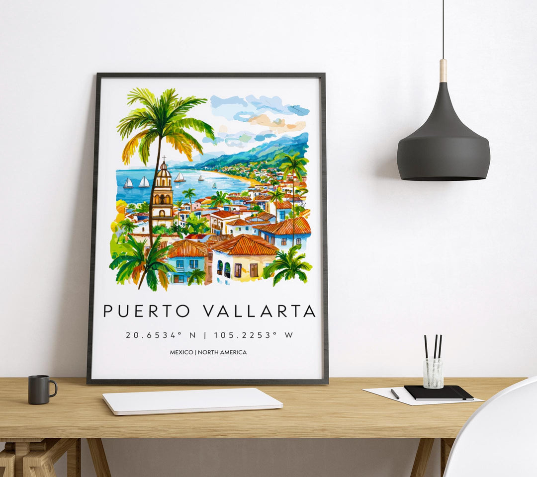 Puerto Vallarta Watercolor Poster Wall Art Puerto Vallarta Wall Hanging Home Décor Puerto Vallarta Gift Art Lovers Mexico Wall Art