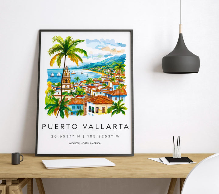 Puerto Vallarta Watercolor Poster Wall Art Puerto Vallarta Wall Hanging Home Décor Puerto Vallarta Gift Art Lovers Mexico Wall Art