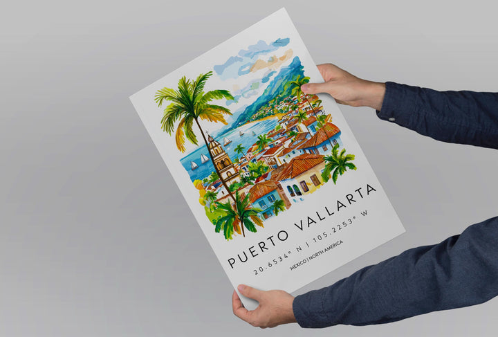 Puerto Vallarta Watercolor Poster Wall Art Puerto Vallarta Wall Hanging Home Décor Puerto Vallarta Gift Art Lovers Mexico Wall Art