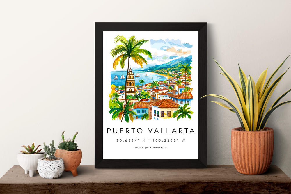 Puerto Vallarta Watercolor Poster Wall Art Puerto Vallarta Wall Hanging Home Décor Puerto Vallarta Gift Art Lovers Mexico Wall Art