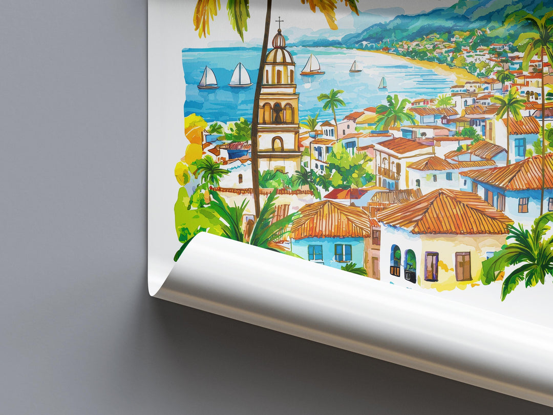 Puerto Vallarta Watercolor Poster Wall Art Puerto Vallarta Wall Hanging Home Décor Puerto Vallarta Gift Art Lovers Mexico Wall Art