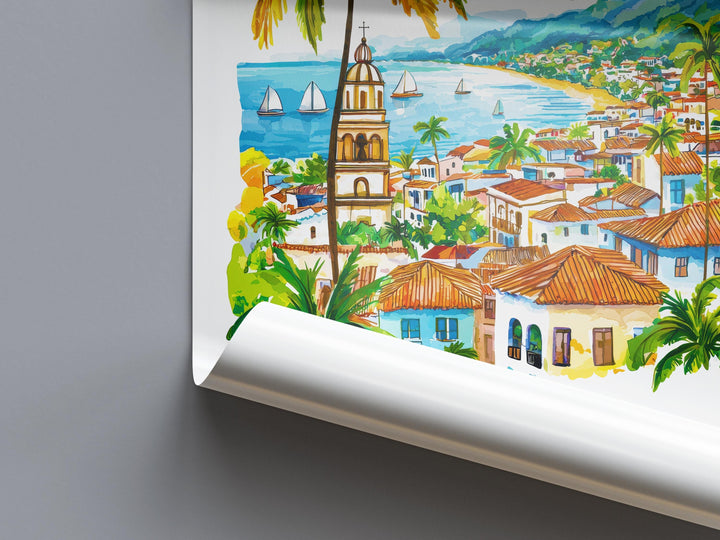 Puerto Vallarta Watercolor Poster Wall Art Puerto Vallarta Wall Hanging Home Décor Puerto Vallarta Gift Art Lovers Mexico Wall Art