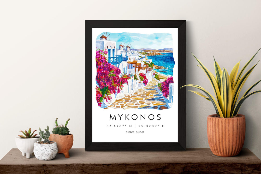 Mykonos Watercolor Poster Wall Art Mykonos Wall Hanging Home Décor Mykonos Gift Art Lovers Greece Wall Art