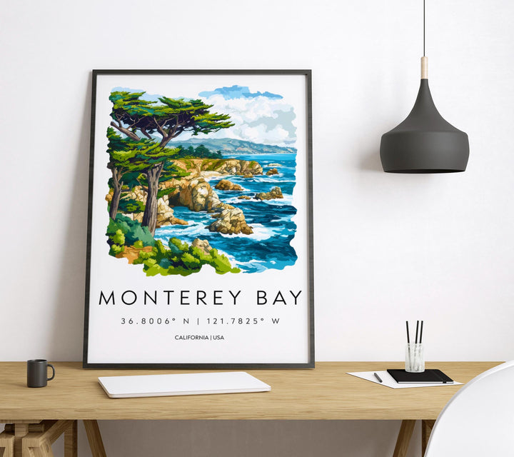 Monterey Bay Watercolor Poster Wall Art Monterey Bay Wall Hanging Home Décor Monterey Bay Gift Art Lovers United States Wall Art