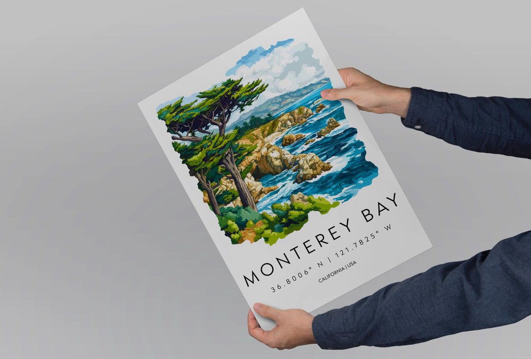 Monterey Bay Watercolor Poster Wall Art Monterey Bay Wall Hanging Home Décor Monterey Bay Gift Art Lovers United States Wall Art