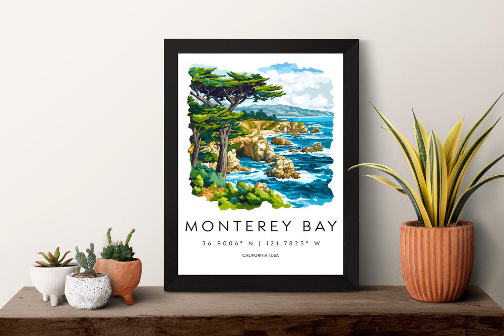 Monterey Bay Watercolor Poster Wall Art Monterey Bay Wall Hanging Home Décor Monterey Bay Gift Art Lovers United States Wall Art