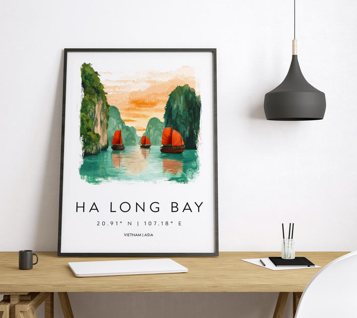 Ha Long Bay Watercolor Poster Wall Art Ha Long Bay Wall Hanging Home Décor Ha Long Bay Gift Art Lovers Vietnam Wall Art