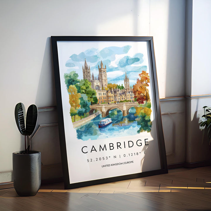 Cambridge Watercolor Poster Wall Art Cambridge Wall Hanging Home Décor Cambridge Gift Art Lovers United Kingdom Wall Art